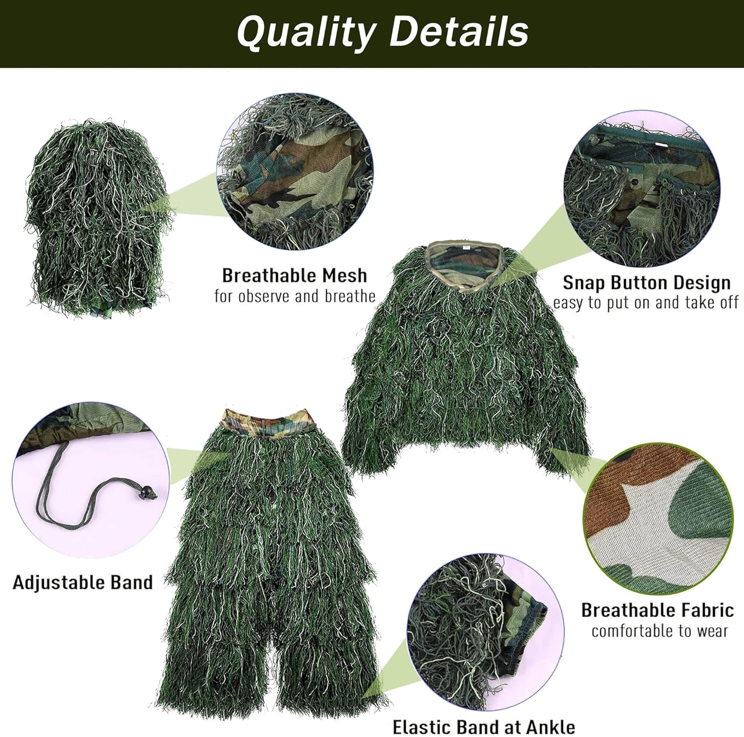 5 in 1 Ghillie Suit,3D Camouflage Hunting Apparel Including Jacket,Pants,Hood,Carry Bag Suitable for Unisex Kids Adults Youth Men 2 810+8m3opHL. AC SL1500 - huntingtonexploration.ca