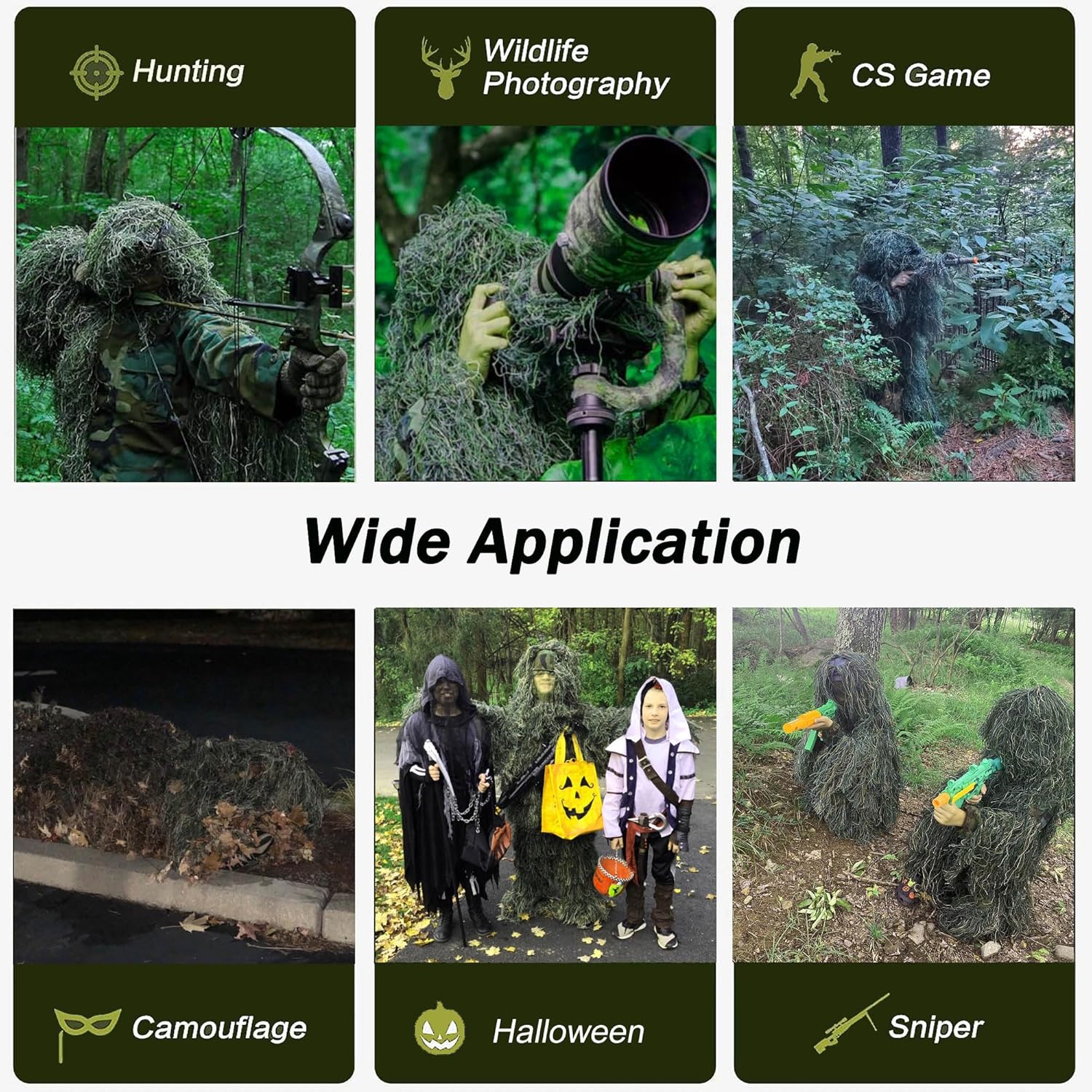 5 in 1 Ghillie Suit,3D Camouflage Hunting Apparel Including Jacket,Pants,Hood,Carry Bag Suitable for Unisex Kids Adults Youth Men 3 - huntingtonexploration.ca